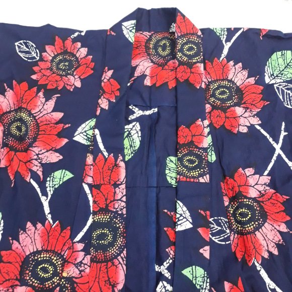 Floral Navy Blue Kimono Open Duster Cardigan - Picture 3 of 7